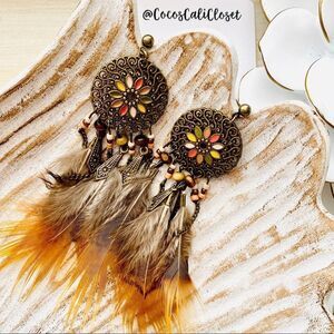Boho Dreamcatcher Feather Drop Earrings NWT